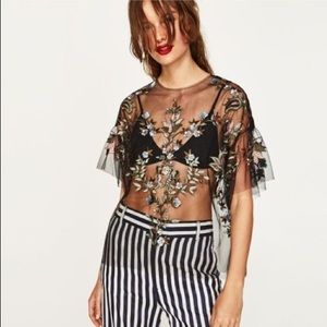 Zara Floral Mesh Top